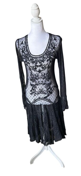 Biya by Johnny Was Dresses & Skirts - Biya by Johnny Was Black Embroidered Mesh Overlay Dress Tunic Size M